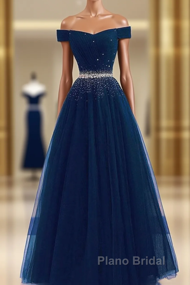 Blue Formal Prom Dresses,tulle Formal Prom Gown,off Shoulder Formal Prom Dresses,long Formal Prom Dresses,a Line Evening Dresses Main image