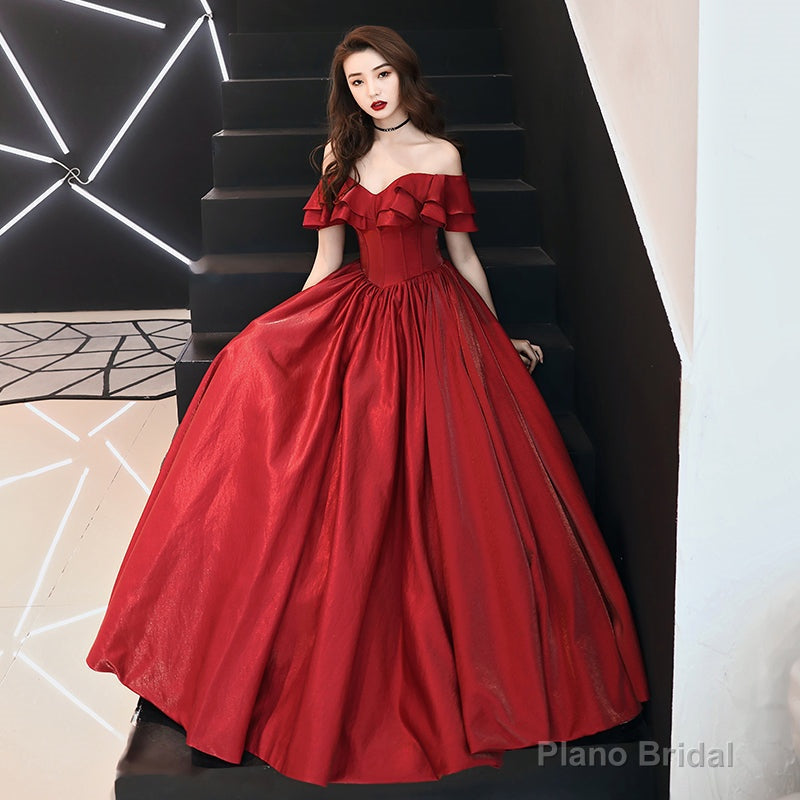 Burgundy satin long prom dress, burgundy evening dresses Secondary image
