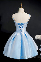 Blue satin short Formal Prom Dresses homecoming Dresses
