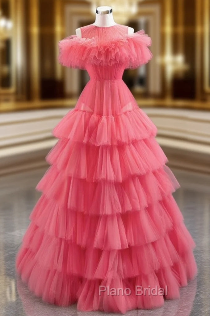 Find Plenty Of A-Line Red Tulle Pleates Tiers Long Formal Prom Dresses Main image