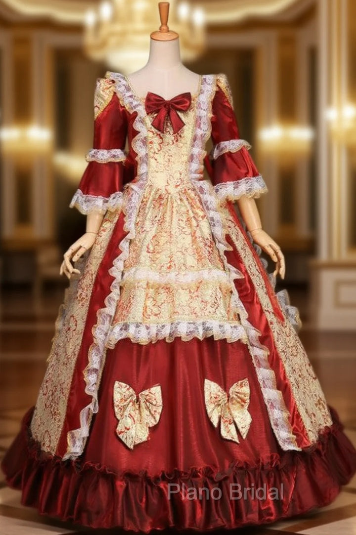 Find Your Dresses For Formal Prom! Burgundy Ball Gown Satin Short Sleeve Vintage Baroque Victorian Dresses Main image