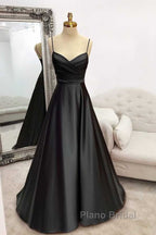Floor-Length Satin Green Formal Prom Dresses A-Line  With Pleated