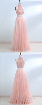 Floor-Length Tulle Sleeveless Formal Prom Dresses