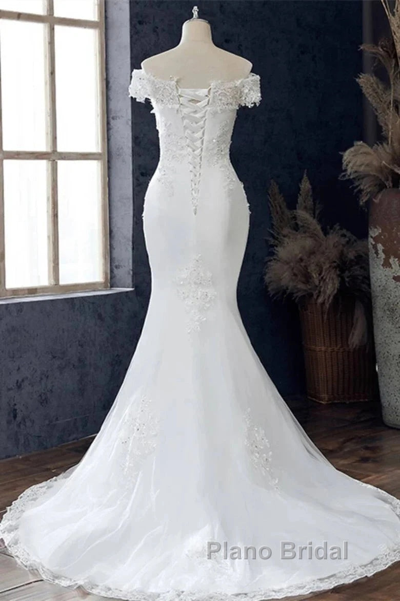 Floral Lace Off-The-Shoulder Trumpet Wedding Dresses Secondary image