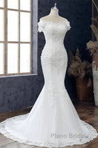 Floral Lace Off-The-Shoulder Trumpet Wedding Dresses
