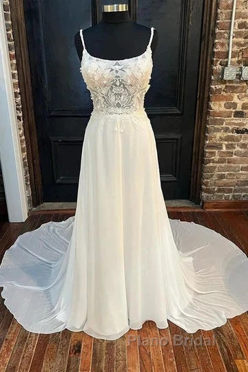 Floral Lace Scoop Neck Floor-Length Wedding Dresses