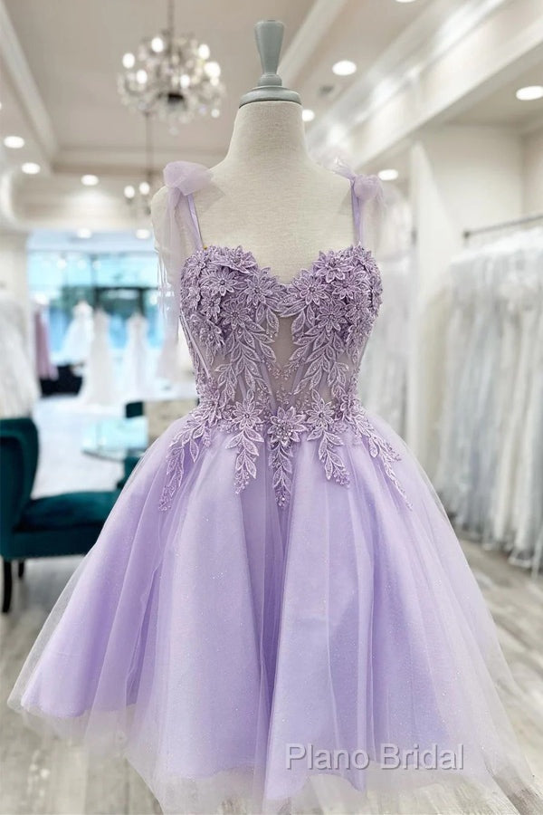 Floral Sweetheart A-Line Lavender Homecoming Dresses