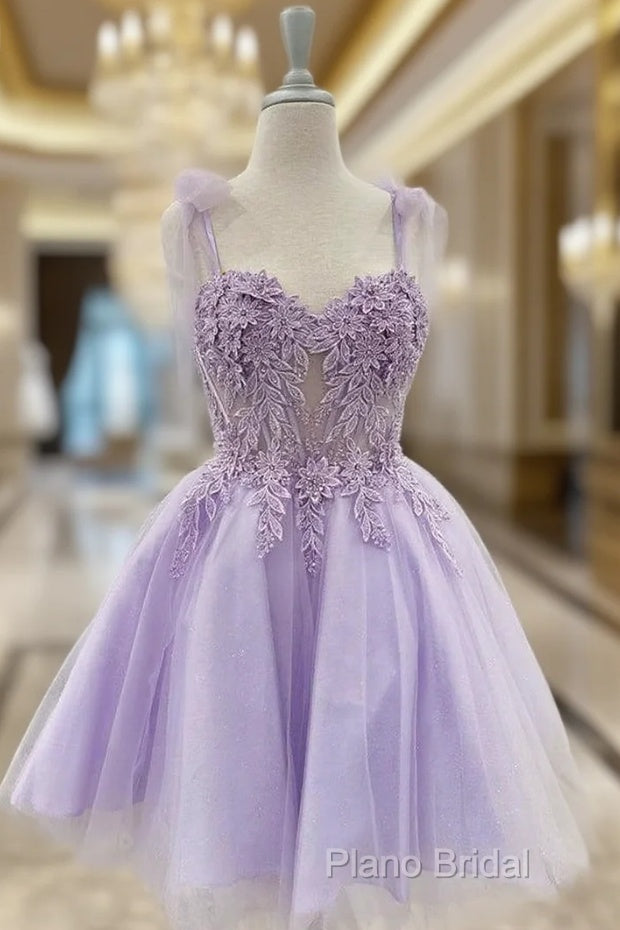 Floral Sweetheart A-Line Lavender Homecoming Dresses Main image
