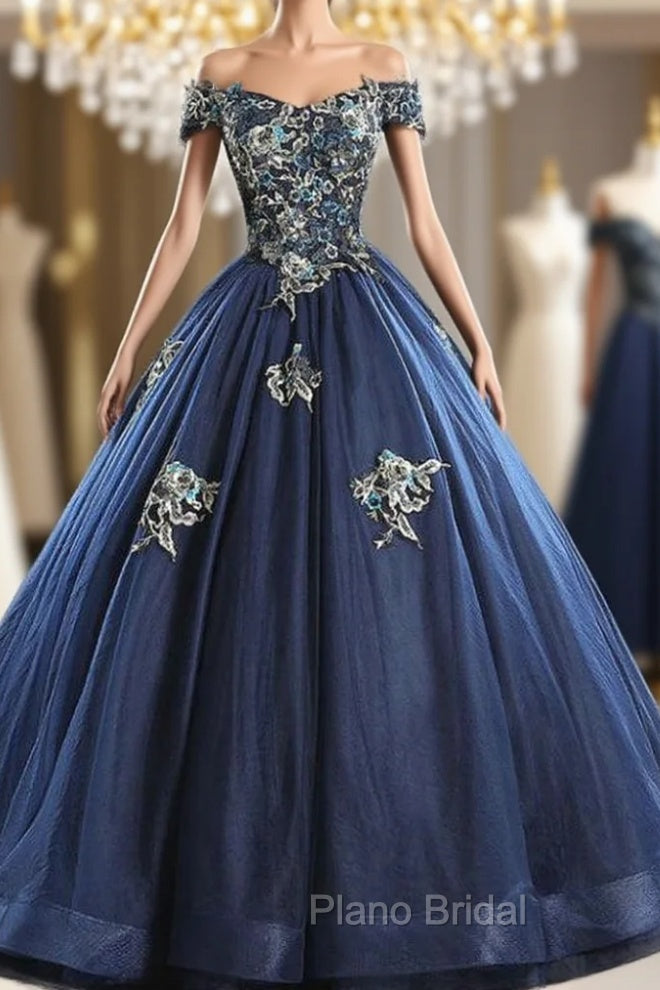 For This Year Biggest Dance Navy Blue Ball Gown Tulle Embroidery Beading Quinceanera Dresses Main image
