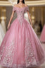 For This Year Biggest Dance Pink Ball Gown Tulle Appliques Beading Off twe Shoulder Quinceanera Dresses