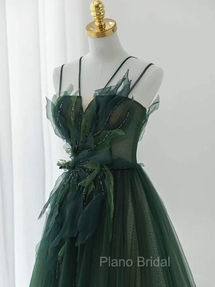 Forest Style Emerald Green Beading Tulle Dresses, Formal Prom Dresses Fairy,Evening Gown Graduation Party Dresses
