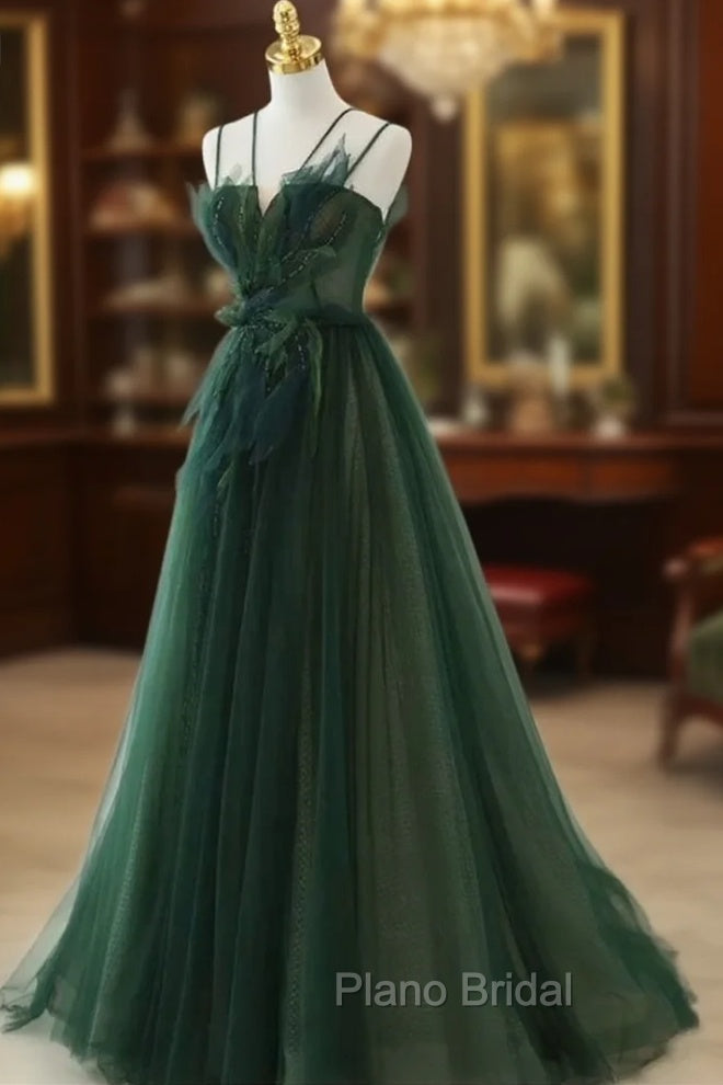Forest Style Emerald Green Beading Tulle Dresses, Formal Prom Dresses Fairy,Evening Gown Graduation Party Dresses