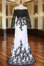 Formal Celebrity Dresses Mermaid Long Sleeves Evening Dresses Black White Appliques