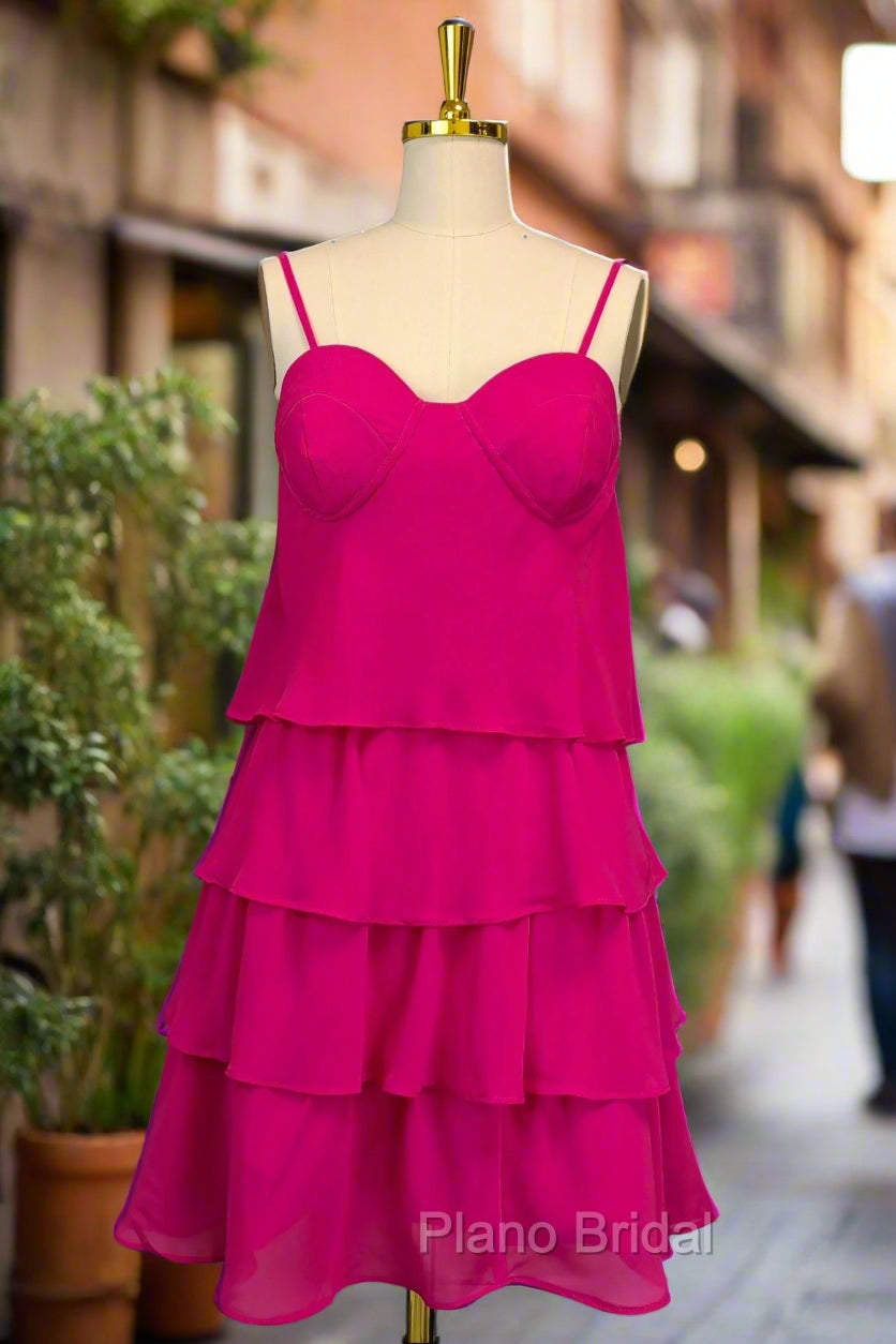 Fuchsia Homecoming Dresses Sweetheart A-line Spaghetti Straps Mini Cocktail Party Dresses for Teens Main image