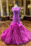Fuchsia Mermaid Tulle Beading Formal Prom Dresses