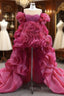 Fuchsia Organza Pearls  Formal Prom Dresses