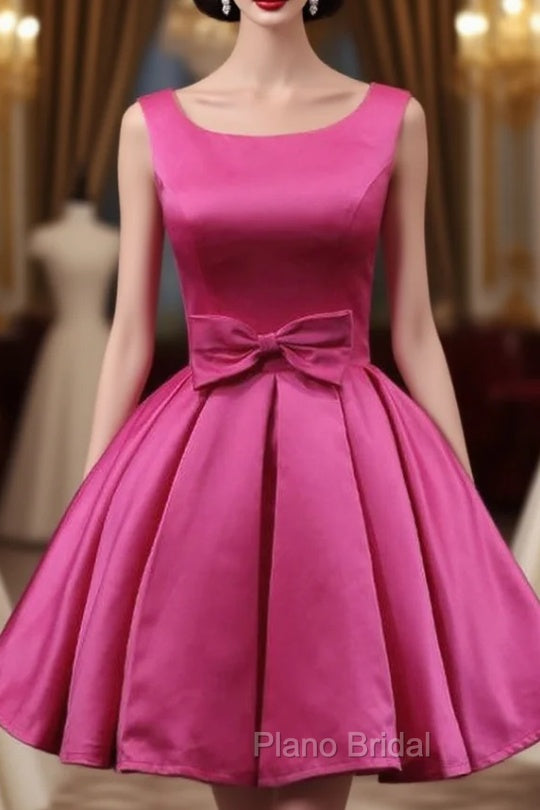 Fuchsia Satin Bow Homecoming Dresses Main image
