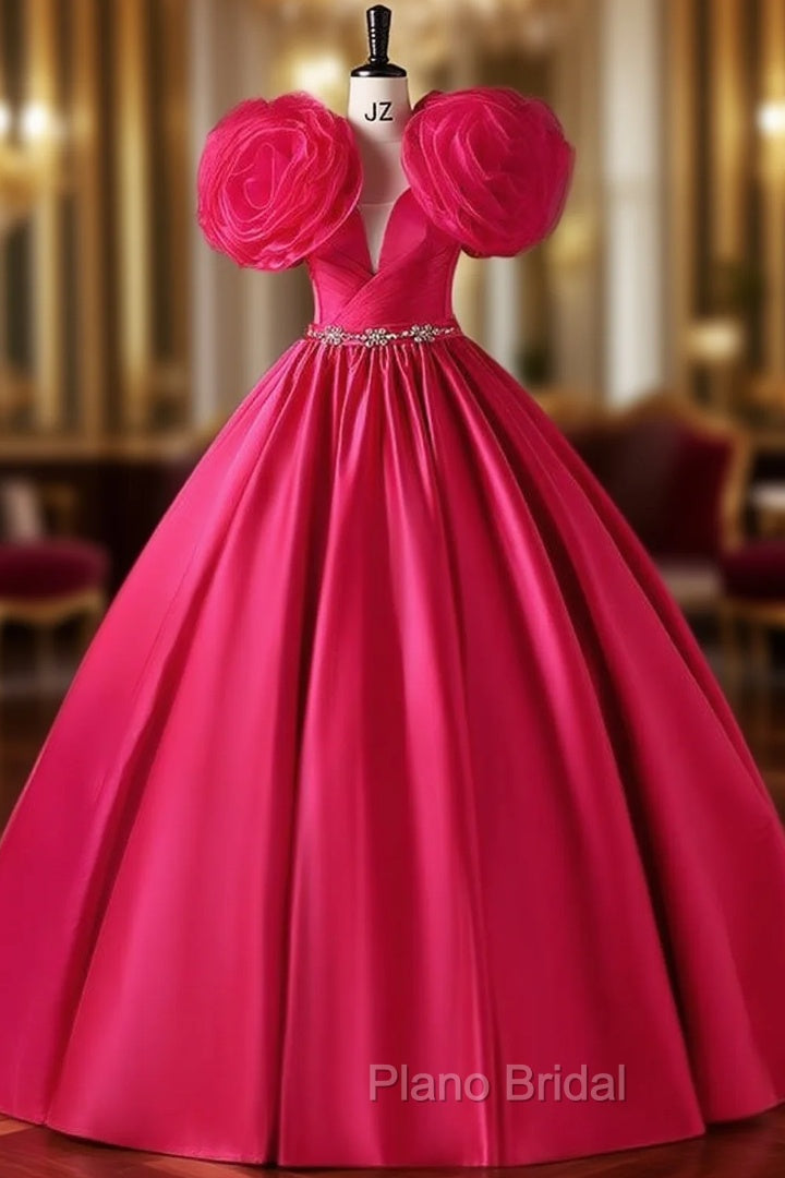 Fuchsia Satin Flower Beading Quinceanera Dresses Main image