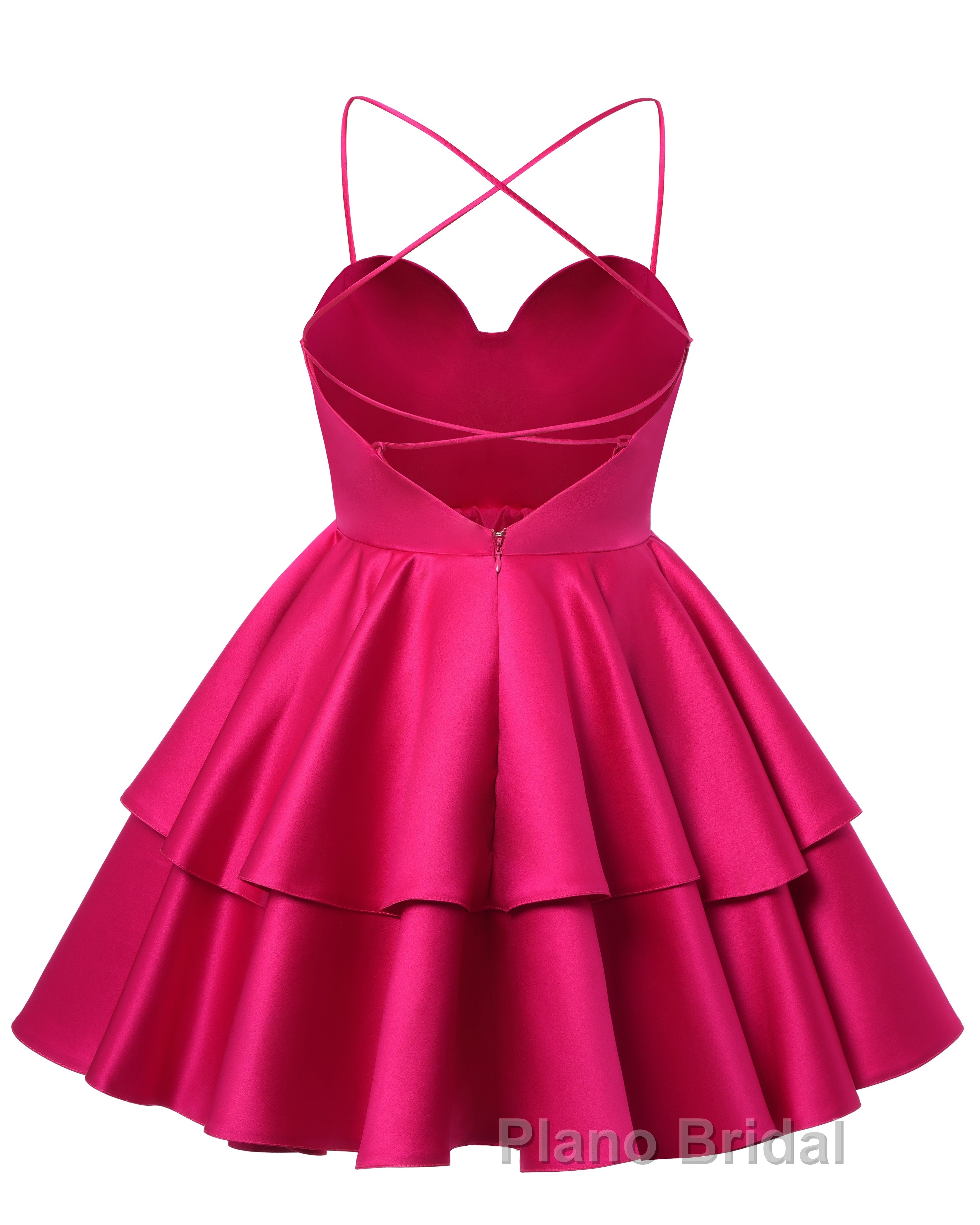 Fuchsia Satin Homecoming Dress Sweetheart Neck Tiered Short Graduation Dresses
