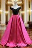 Fuchsia Satin Off the Shoulder Formal Prom Dresses