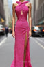 Fuchsia Sequins Backless Formal Prom Dresses
