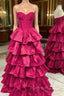 Fuchsia Strapless Tiers Formal Prom Dresses