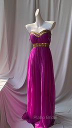 Fuchsia Sweetheart Neckline Retro Chiffon Ball Gown Bright Wedding Dresses