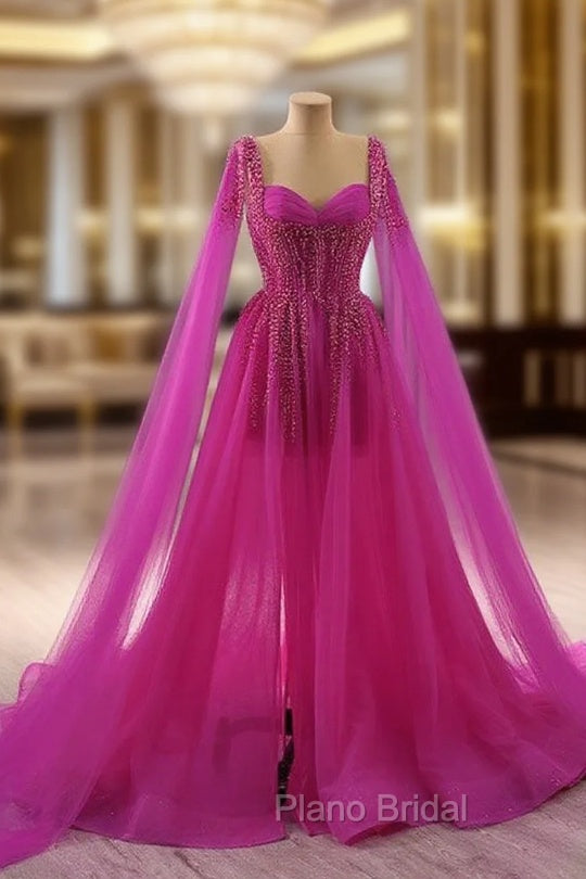 Fuchsia Tulle Square Beading Formal Prom Dresses Main image