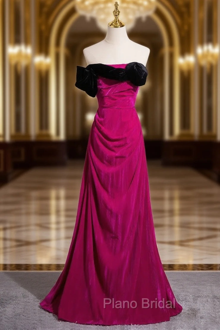 Fuchsia Velvet Strapless Pleats Formal Prom Dresses Main image