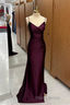 Cabernet Satin V Neck Lace-Up Back Pleated Long Formal Prom Dress with Silt