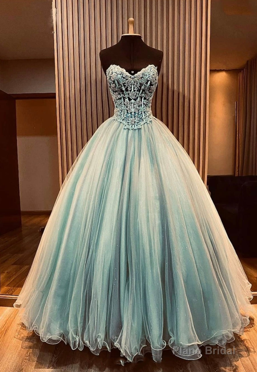 A-Line Strapless Long Prom Dresses, Lace Evening Dresses Main image