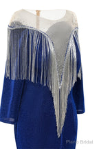 Deep V-neck Shiny Royal Blue Prom Dresses Long sleeves Mermaid Evening Party Dresses