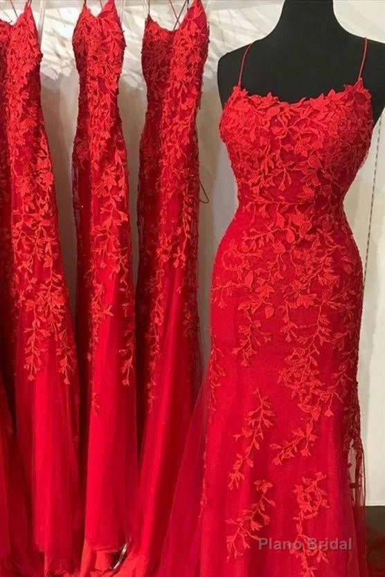 Red Lace Prom Dresses, Mermaid Long Prom Dresses, Cheap Evening Party Dresses, For Women Main image