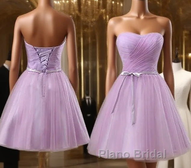 Youthful Lavender Homecoming Dresses, Sweetheart Short Formal Prom Party Dresses, Ruched With Sash Bridesmaid Dresses
