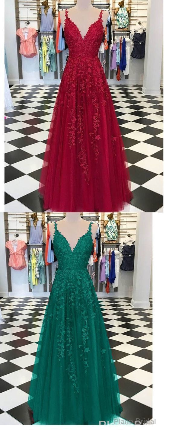 Burgundy Turquoise Green Fancy Girls Burgundy Lace Appliques Prom Dresses With Straps Secondary image