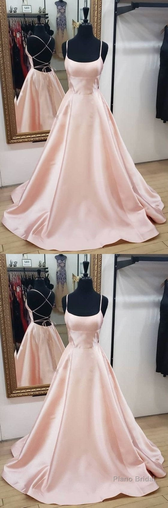 Simple Pink Satin Long Prom Dress, Pink Evening Dress Main image