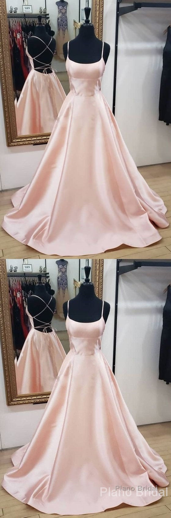 Simple Pink Satin Long Prom Dress, Pink Evening Dress Secondary image