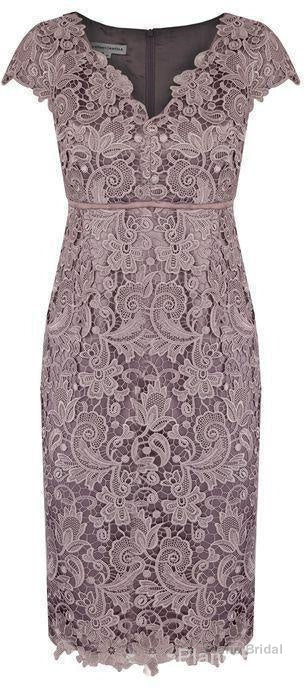 Sheath V Neck Cap Sleeves Lace Empire Mother Of The Bride Dress With Sash