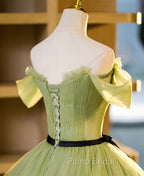 Geen Tulle A-line Formal Prom Dresses with FLowers, Off  Shoulder Tulle Party Dresses