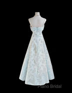 Gentle Blue A-Line Spaghetti Strap Satin Chiffon Long Formal Prom Dresses Birthday Dresses Graduation Formal Prom Dresses