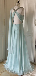 Gentle Tiffany Blue Chiffon V-Neck Beaded Sequin A-Line Long Formal Prom Dresses Wedding Evening Dresses