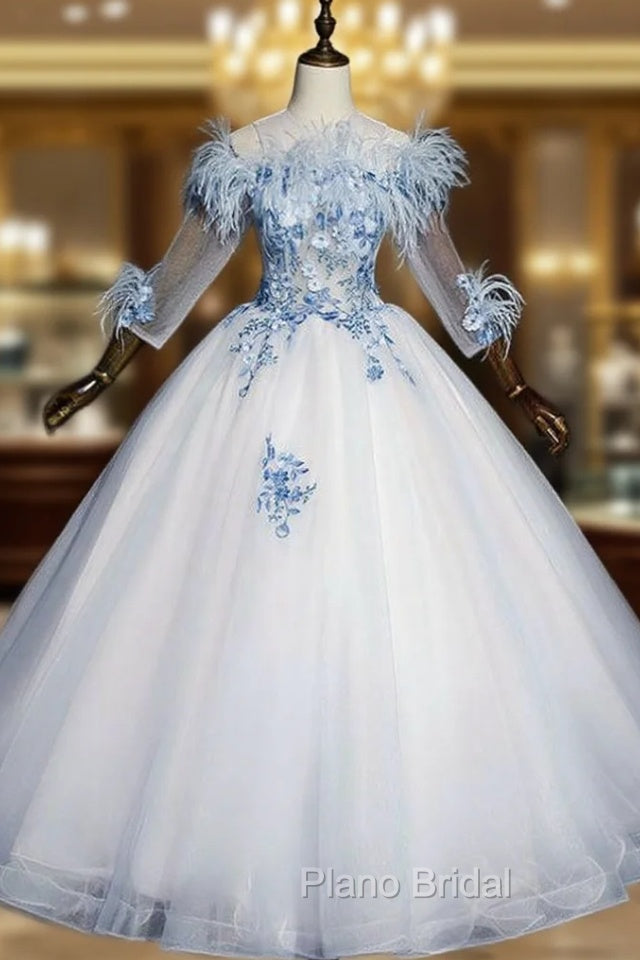 Get Your Discounts Light Ball Gown Tulle Appliques 3/4 Sleeve Quinceanera Dresses Main image