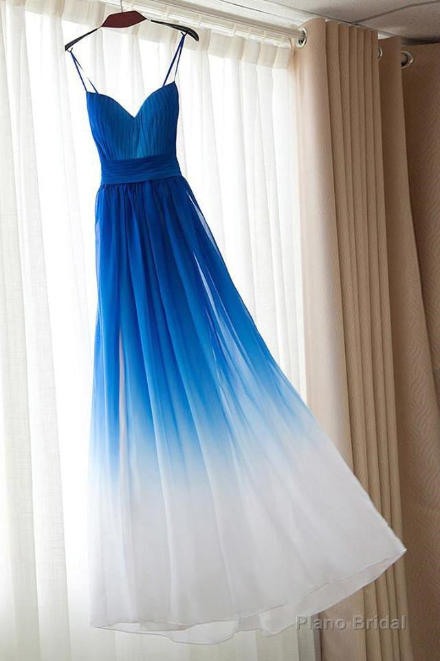 Spaghetti Strap Royal Blue Ombre Bridesmaid Dresses, Chiffon Prom Dress, A Line Bridesmaid Gown Secondary image