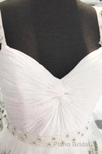 White Straps Floor Length Long Formal Prom Dresses with Lace Flowers Prom Dresses