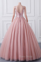 Girls Sequins V neck Dusty Rose Formal Prom Dresses A-line Tulle Ball Gown Quinceanera Dresses Sweet 16 Party Dresses