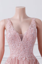 Girls Sequins V neck Dusty Rose Formal Prom Dresses A-line Tulle Ball Gown Quinceanera Dresses Sweet 16 Party Dresses