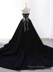 Glam Black Velvet Long Formal Gown With Gold Lace, Black Velvet Formal Prom Dresses Formal Dresses