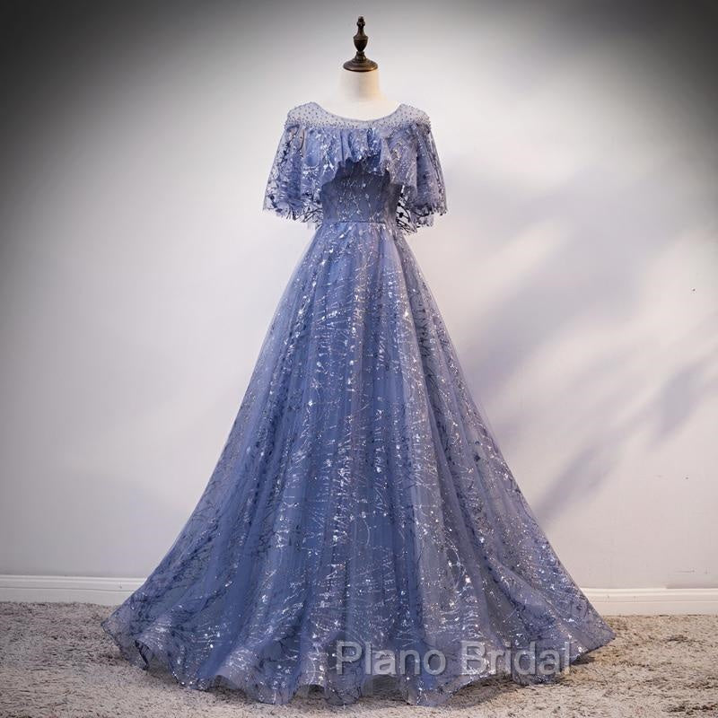 Glam Blue Off Shoulder Lace-up Long Evening Dressess Party Dresses, Blue Wedding Party Dresses Formal Prom Dresses Secondary image