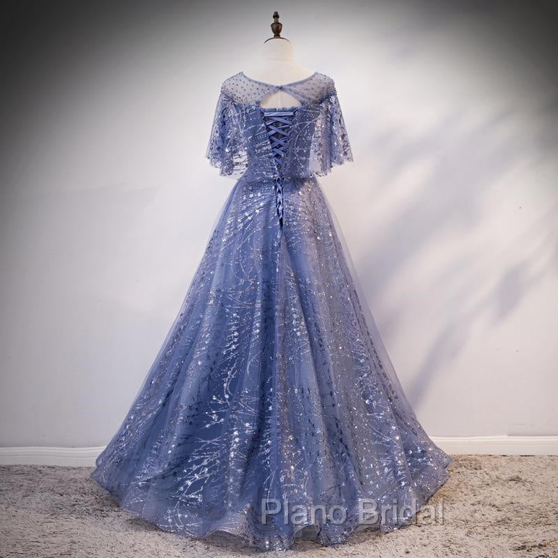 Glam Blue Off Shoulder Lace-up Long Evening Dressess Party Dresses, Blue Wedding Party Dresses Formal Prom Dresses