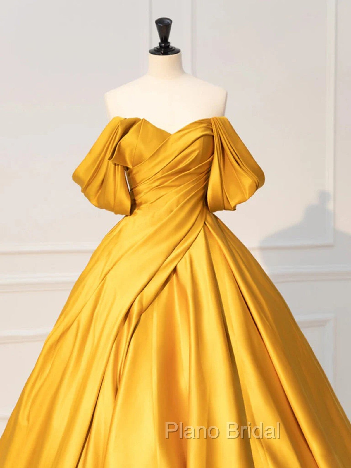 Glam Gold Satin Ball Gown Floor Length Formal Dresses, Gold Formal Prom Dresses Party Dresses Secondary image